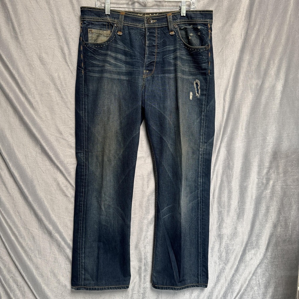 575 Denim Jeans Mens 36 Blue Straight Leg Button Fly‎ Distressed Made in USA